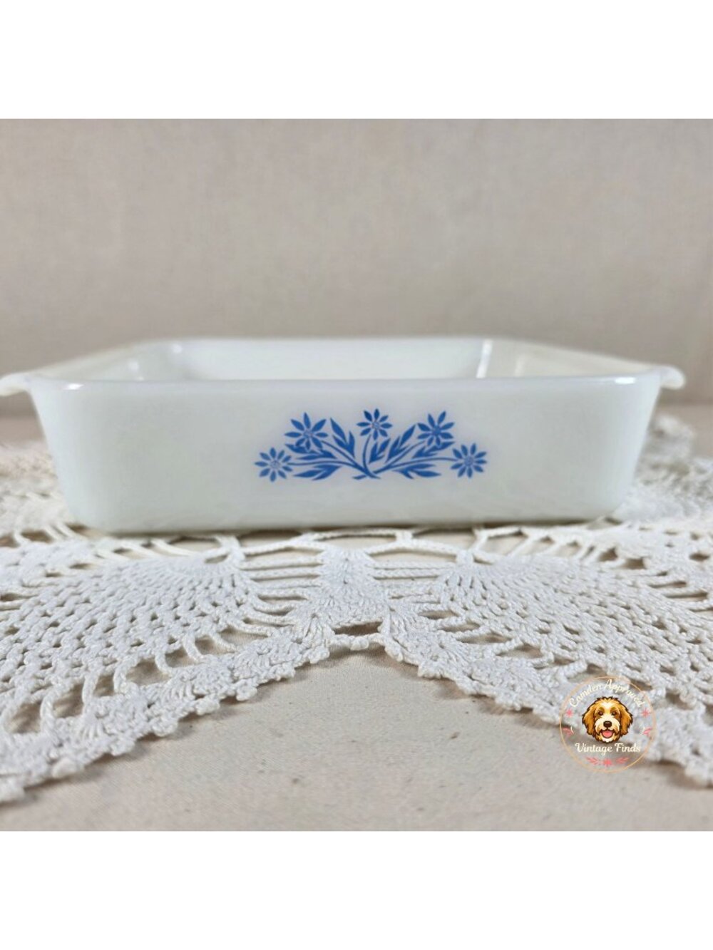 Fire King Coneflower Blue 8x8 Glass Casserole Dish Vintage Bakeware
